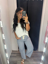 Load image into Gallery viewer, Pinstripe Barrel Leg Pant - NAVY