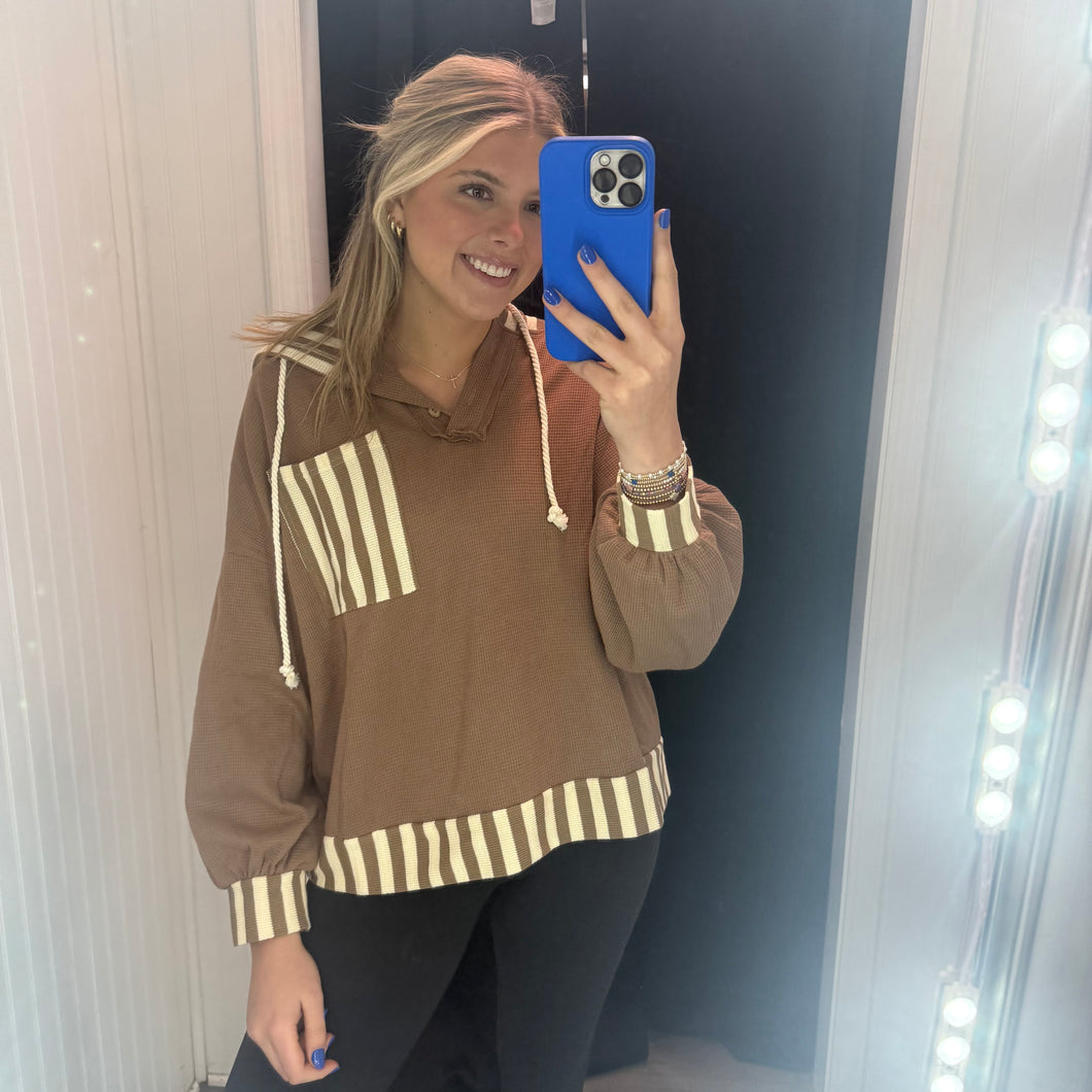 Back In Style Brown Striped Hoodie