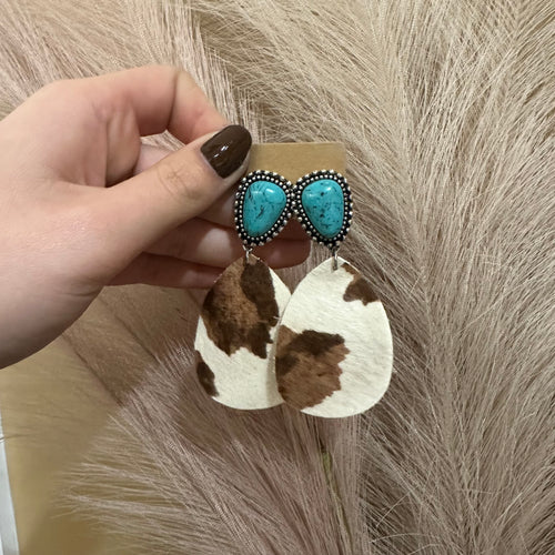 Turquoise Cowhide Earrings