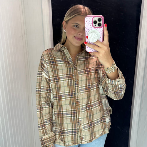 Casual Cutie Plaid Top ~ Brown