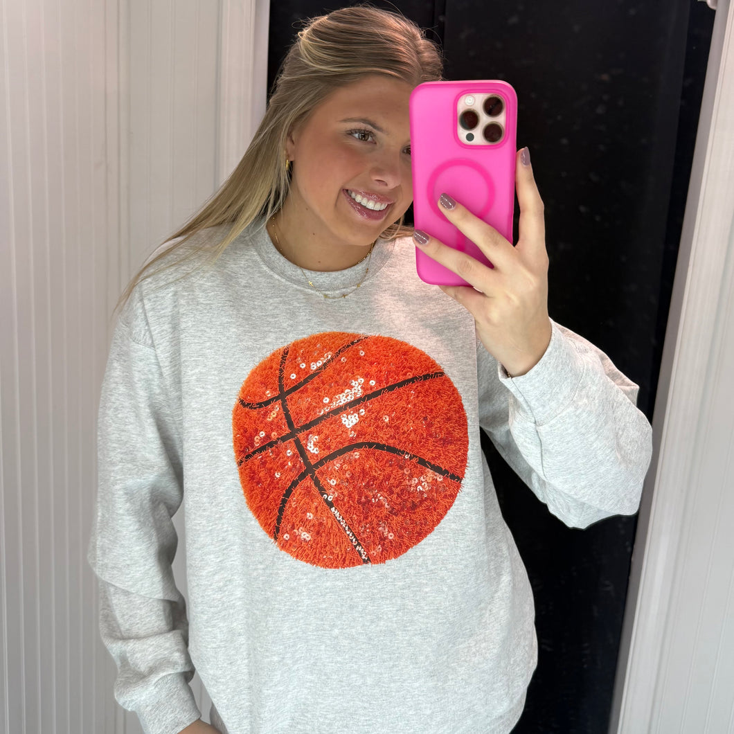 Faux Sequin Basketball Sweatshirt