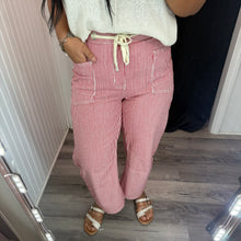 Load image into Gallery viewer, Pinstripe Barrel Leg Pant - RED