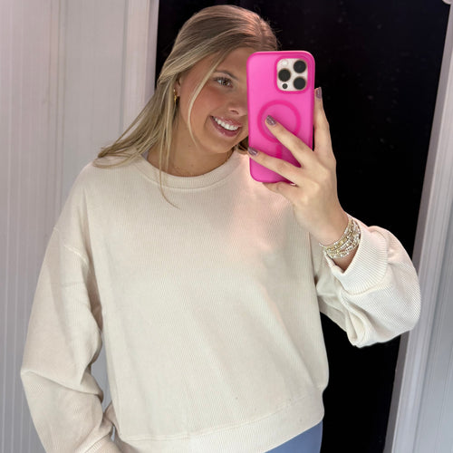 Beautiful Things Corduroy Sweater Top - Oatmeal