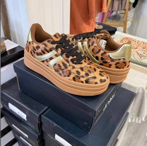 Platform Sneakers - Leopard & Gold