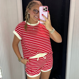Kay’s striped set ~ Red & Ivory