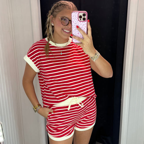 Kay’s striped set ~ Red & Ivory