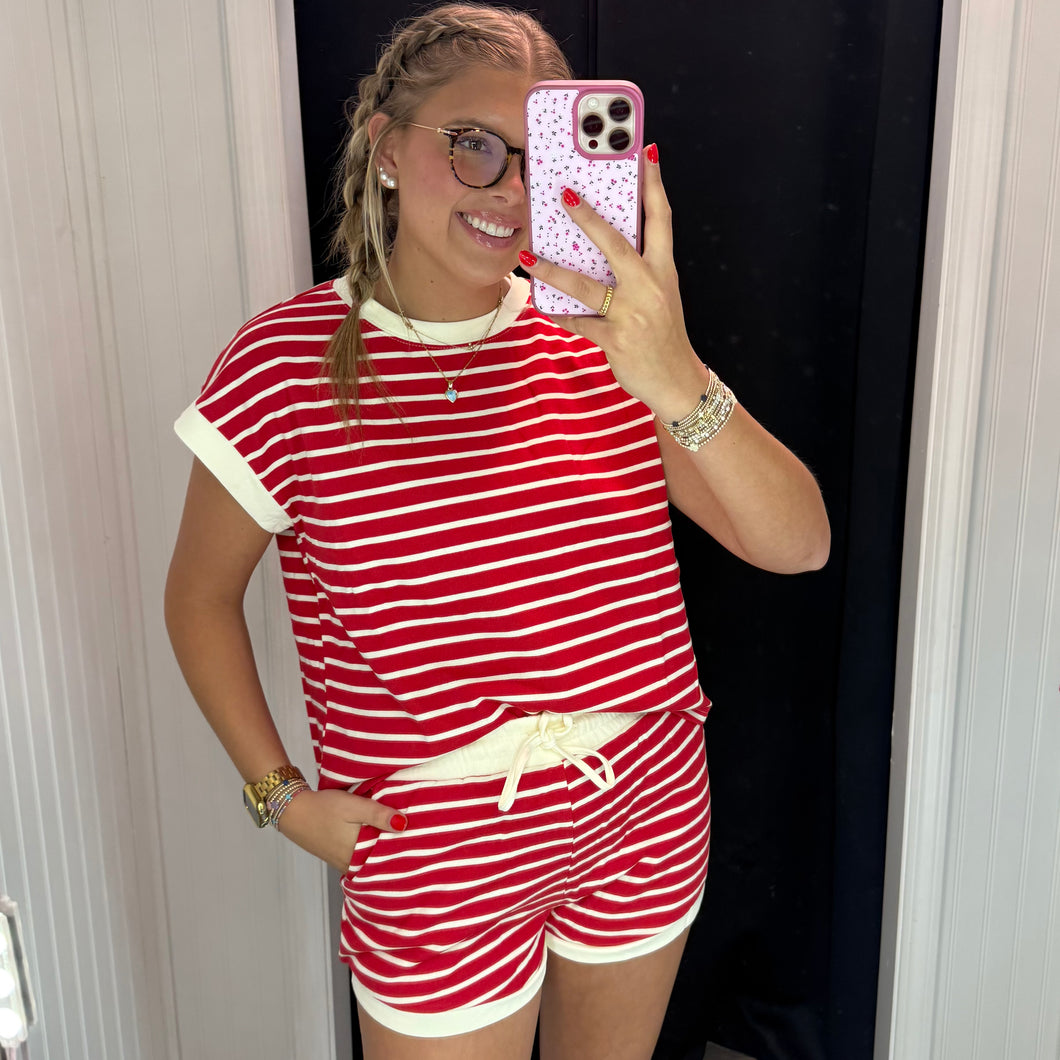 Kay’s striped set ~ Red & Ivory