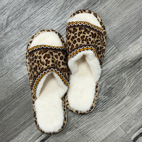 Faux Fur & Suede Slippers - Leopard
