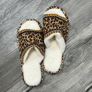 Faux Fur & Suede Slippers - Leopard