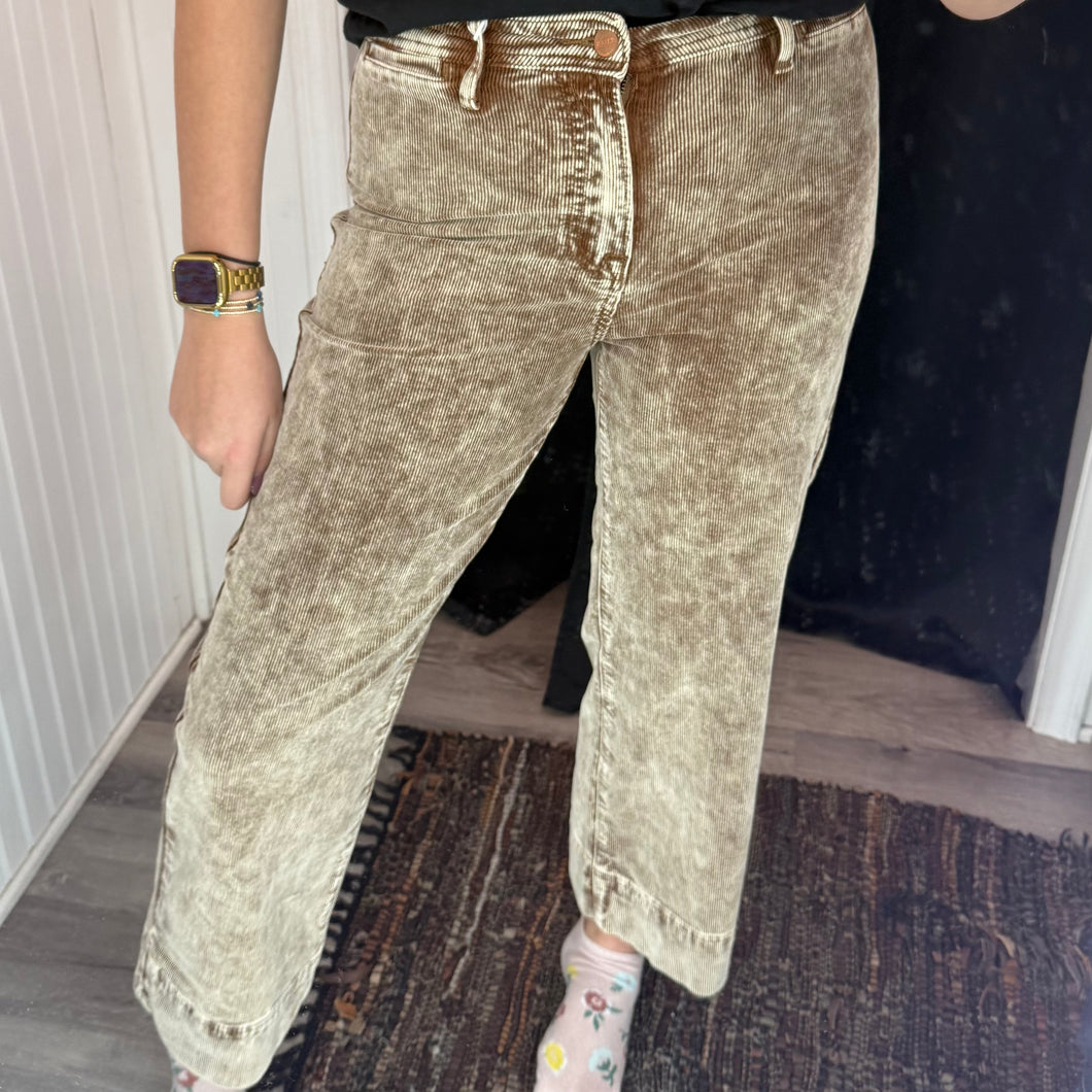 High Rise Crop Straight Corduroy Pants