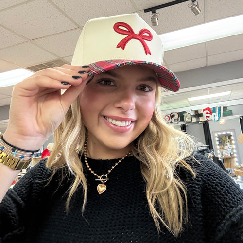 Red Plaid Bow Hat